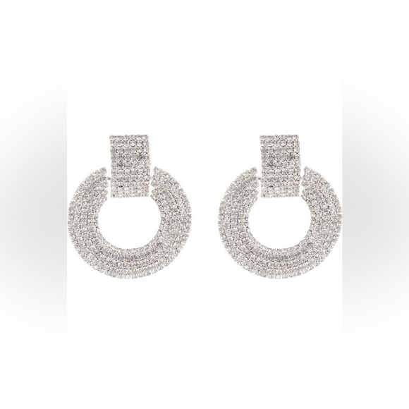 Glamourous silver crystal hoop statement earrings - Picture 2 of 3